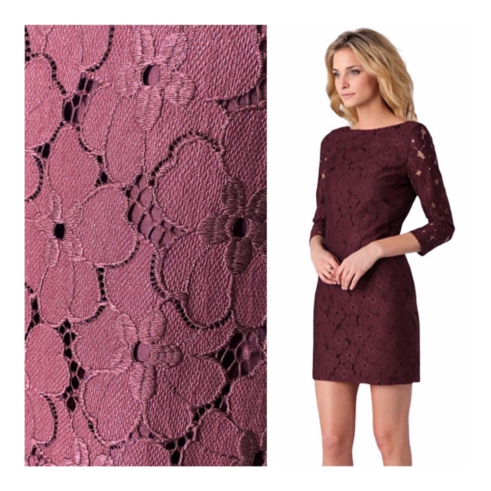 DVF Sarita Flower Lace Dress in Aubergine - Picture 8 of 14
